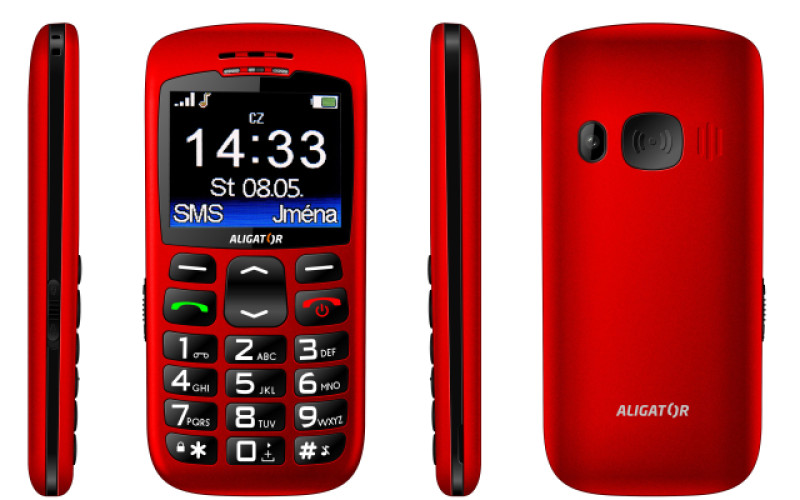 ALIGATOR A670 Senior červený + nabíjecí stojánek