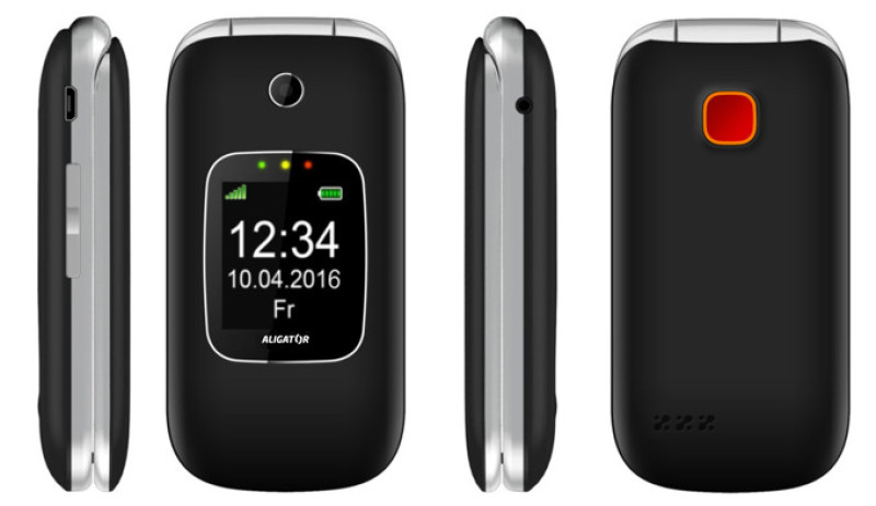 Telefon pro seniory Aligator V650 Senior, černo-stříbrný, s nabíjecím stojánkem