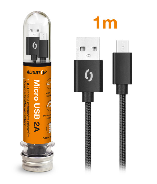 Datový kabel Aligator tuba 2A, micro USB černý