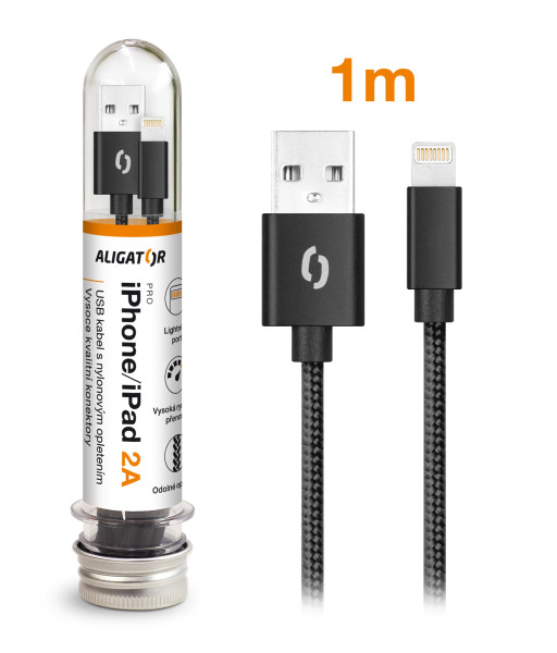 Datový kabel Aligator tuba 2A, iPhone lightning černý