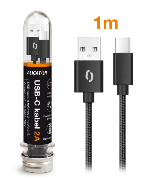 Datový kabel ALIGATOR TUBA 2A, USB-C černý