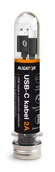 Datový kabel ALIGATOR TUBA 2A, USB-C černý