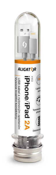 Datový kabel Aligator tuba 2A, iPhone lightning šedý