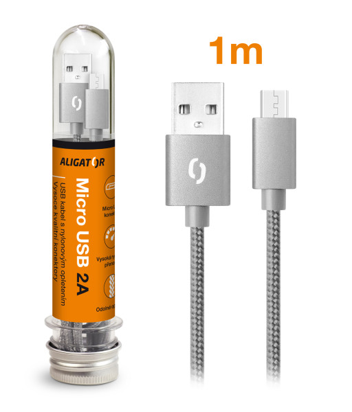 Datový kabel 2A, Micro USB - Aligator TUBA, šedý