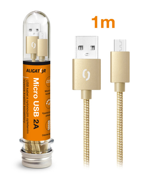 Datový kabel Aligator tuba 2A, micro USB zlatý