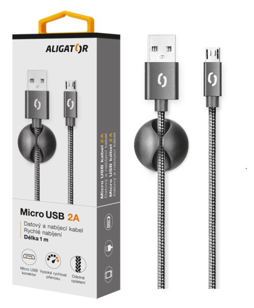 Datový kabel Aligator Premium 2A, micro USB černý