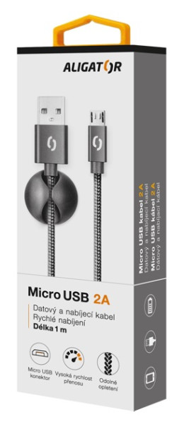 Datový kabel Aligator Premium 2A, micro USB černý