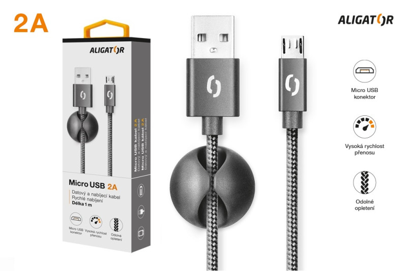 Datový kabel Aligator Premium 2A, micro USB černý