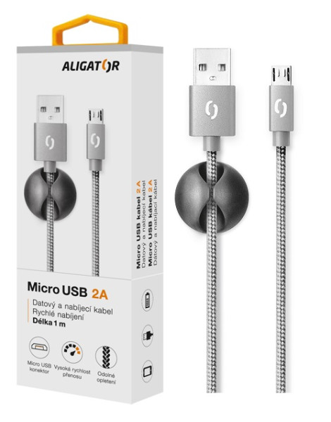 Datový kabel Aligator Premium 2A, micro USB šedý