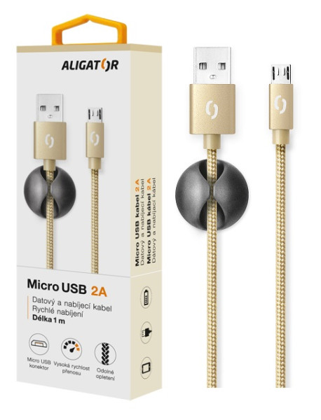 Datový kabel Aligator Premium 2A, micro USB zlatý