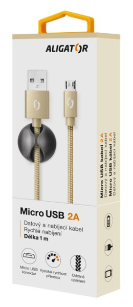 Datový kabel Aligator Premium 2A, micro USB zlatý