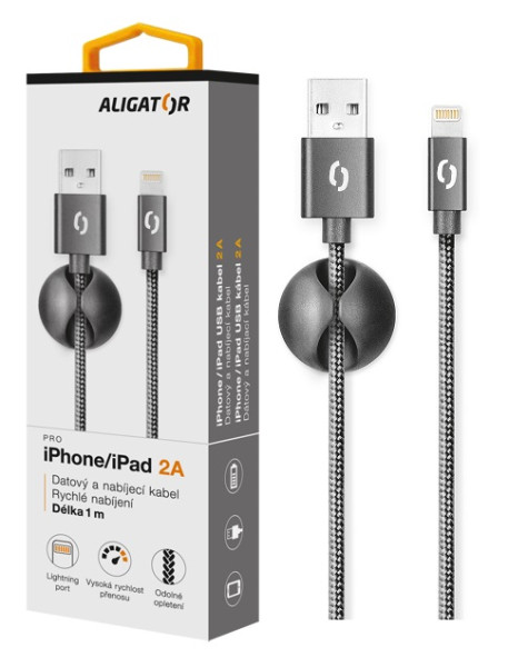 Datový kabel Aligator Premium 2A, lightning černý