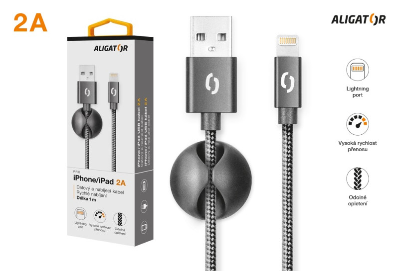 Datový kabel Aligator Premium 2A, lightning černý
