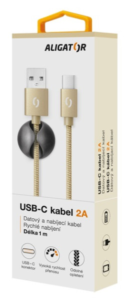 Datový kabel ALIGATOR PREMIUM 2A, USB-C zlatý