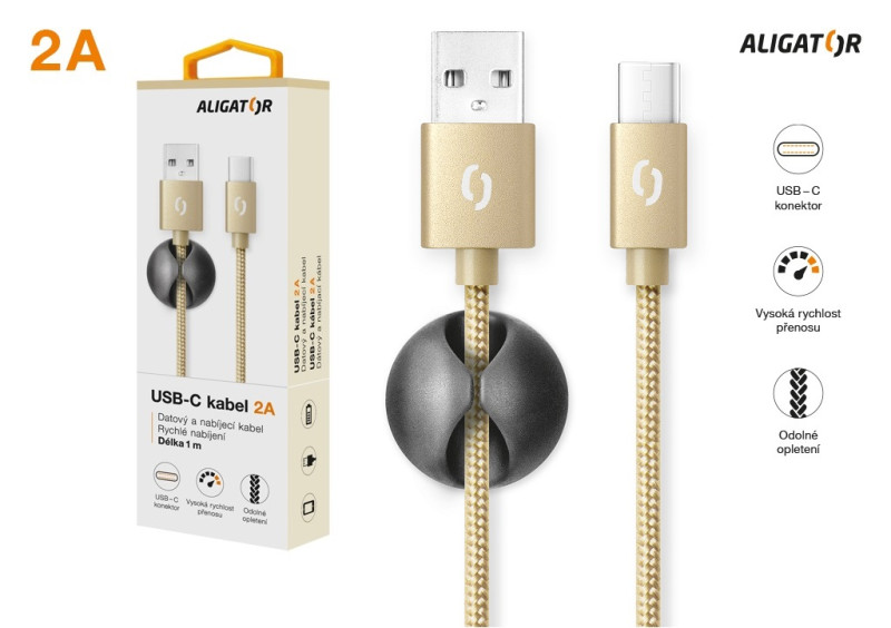 Datový kabel ALIGATOR PREMIUM 2A, USB-C zlatý