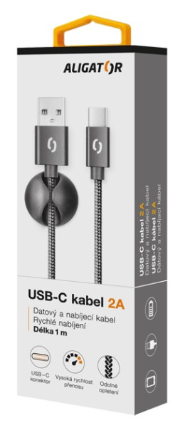 Datový kabel ALIGATOR PREMIUM 2A, USB-C černý