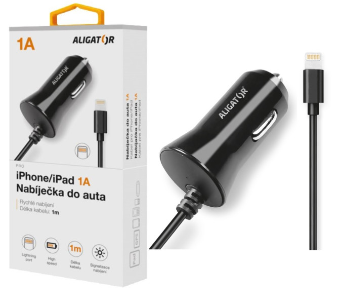 Nabíječka do auta Aligator pro iPhone s lightning konektorem, 1A černá