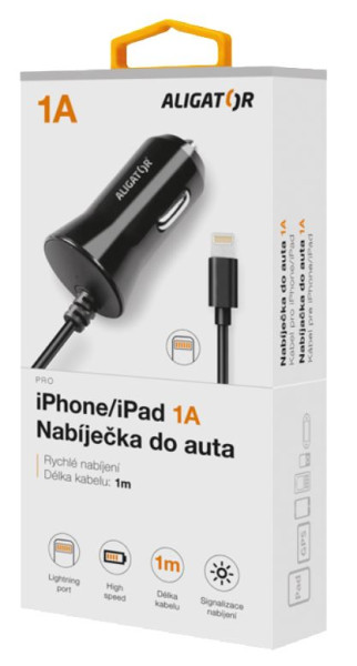Nabíječka do auta Aligator pro iPhone s lightning konektorem, 1A černá