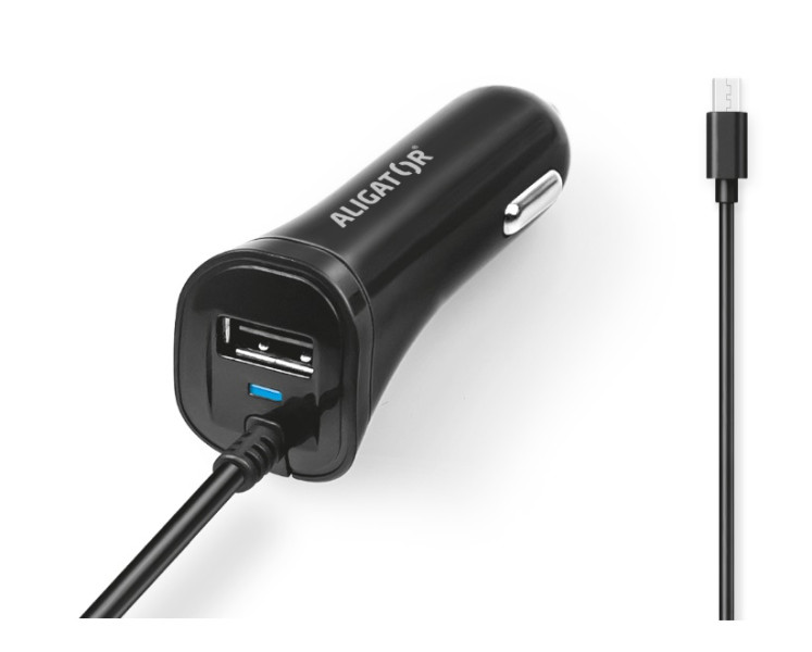 Nabíječka do auta Aligator s micro USB kabelem a USB výstupem 2.4A, černá