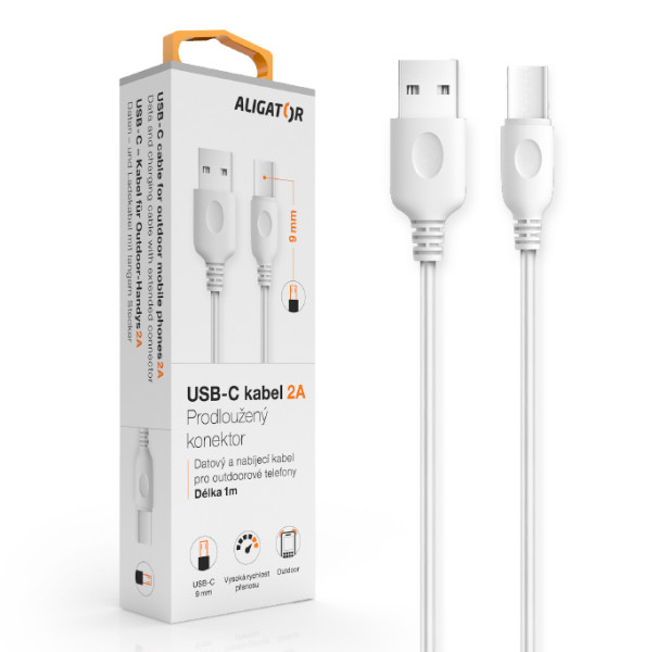 Datový a nabíjecí kabel ALIGATOR USB-C, 7,00 mm, délka 1m, 2A, USB 2.0, bílý