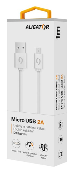 Datový kabel Aligator 2A micro USB 1m, bílý