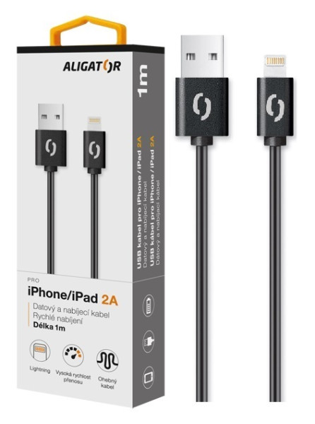 Datový kabel Aligator 2A iPhone lightning 1m, černý