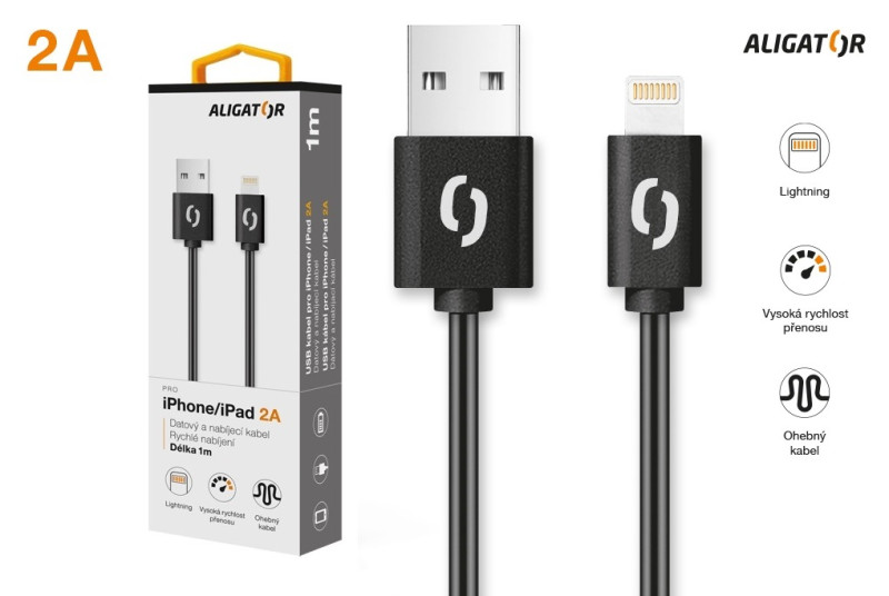 Datový kabel Aligator 2A iPhone lightning 1m, černý