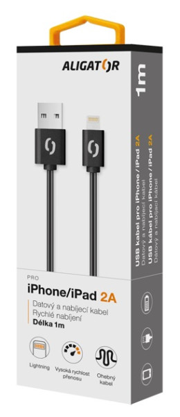 Datový kabel Aligator 2A iPhone lightning 1m, černý
