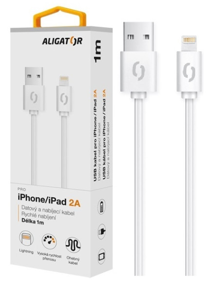 Datový kabel Aligator 2A iPhone lightning 1m, bílý