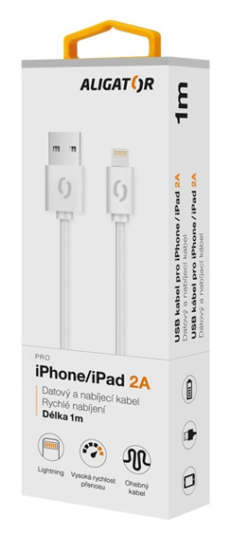 Datový kabel Aligator 2A iPhone lightning 1m, bílý