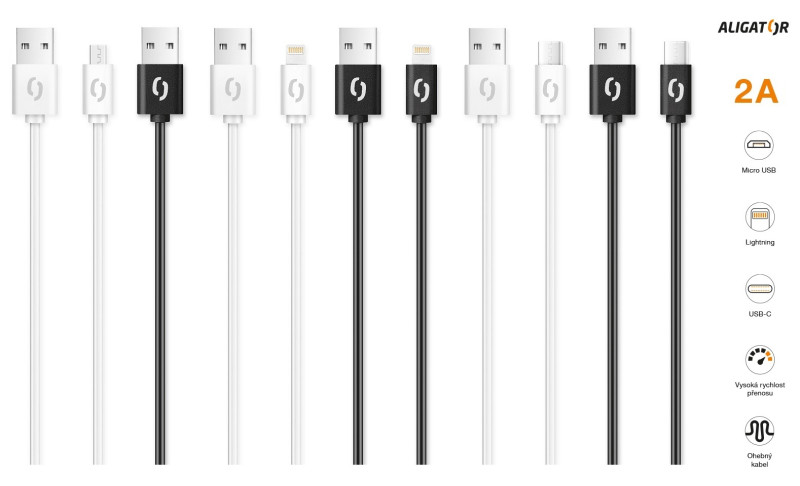 Datový kabel Aligator 2A iPhone lightning 1m, bílý
