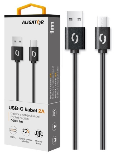 Datový kabel 2A USB-C 1m - Aligator, černý