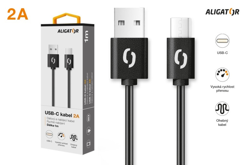 Datový kabel 2A USB-C 1m - Aligator, černý