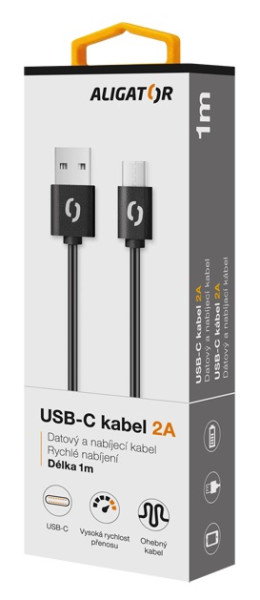 Datový kabel 2A USB-C 1m - Aligator, černý