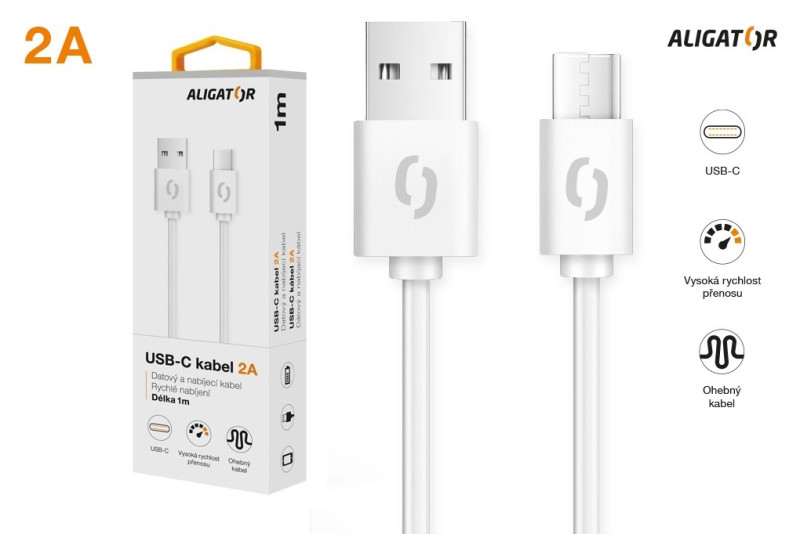Datový kabel ALIGATOR 2A USB-C 1m, bílý