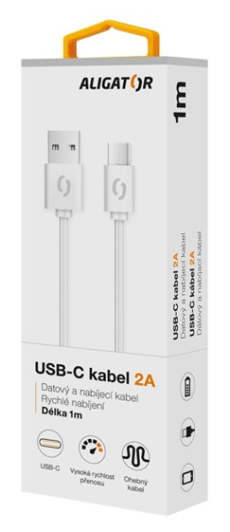 Datový kabel ALIGATOR 2A USB-C 1m, bílý
