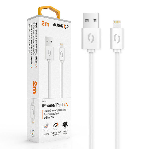 Datový kabel Aligator 2A iPhone lightning 2m, bílý