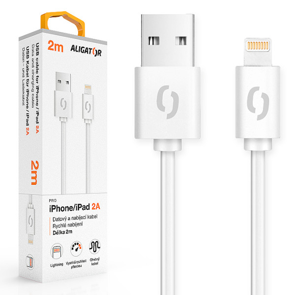 Datový kabel Aligator 2A iPhone lightning 2m, bílý