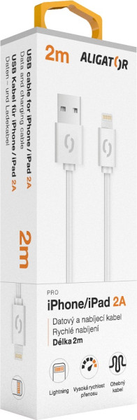 Datový kabel Aligator 2A iPhone lightning 2m, bílý