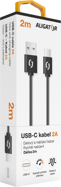 Datový kabel ALIGATOR 2A USB-C 2m, černý