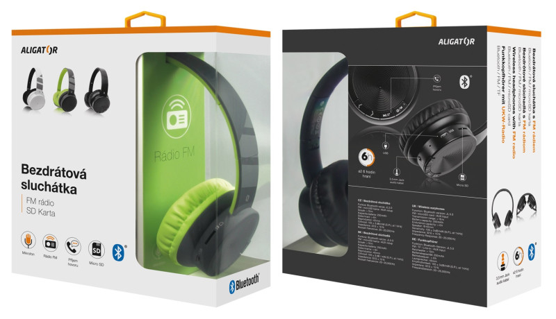 Bluetooth sluchátka ALIGATOR AH02, FM, SD karta, černo/zelená