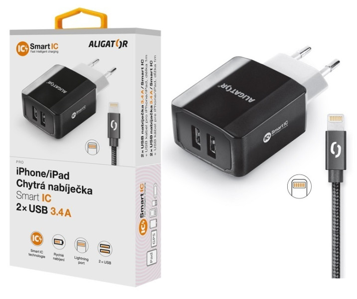 Nabíječka cd ali iPhone/iPad 2xUSB výst. 3,4A, Smart ic,čená