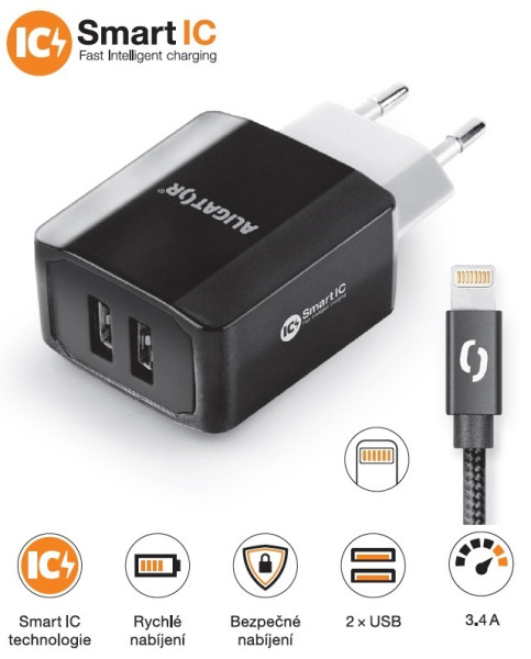 Nabíječka cd ali iPhone/iPad 2xUSB výst. 3,4A, Smart ic,čená