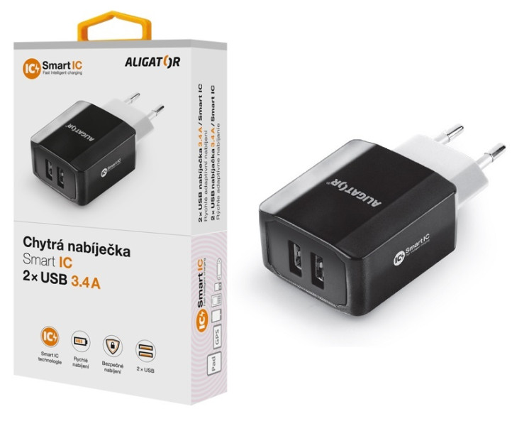Nabíječka cd ali s 2xUSB výstupem, 3.4A, Smart ic, černá