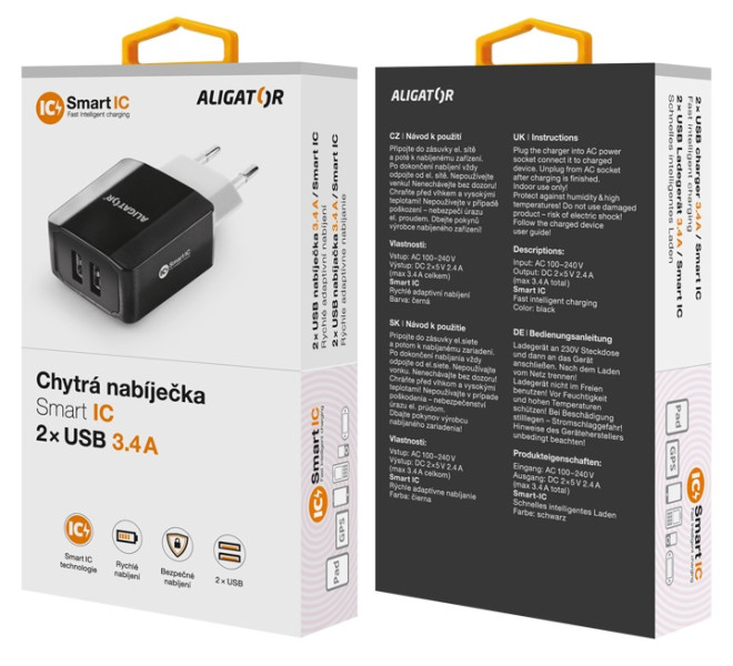 Nabíječka cd ali s 2xUSB výstupem, 3.4A, Smart ic, černá