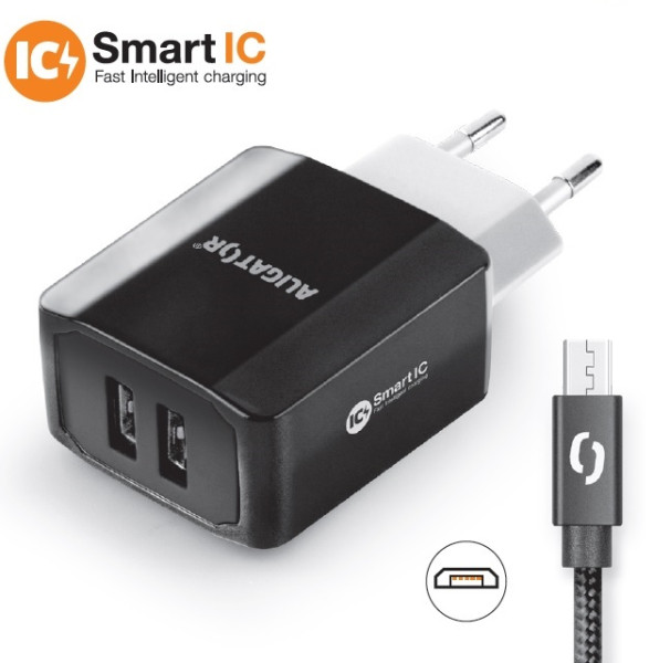 Nabíječka cd ali MicroUSB 2xUSB výst. 3.4A, Smart ic, černá