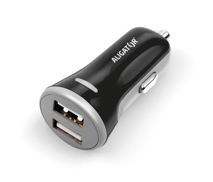 Chytrá nabíječka do auta Aligator 3.4A, 2xUSB, Smart ic, černá, USB kabel pro iPhone/iPad, černá