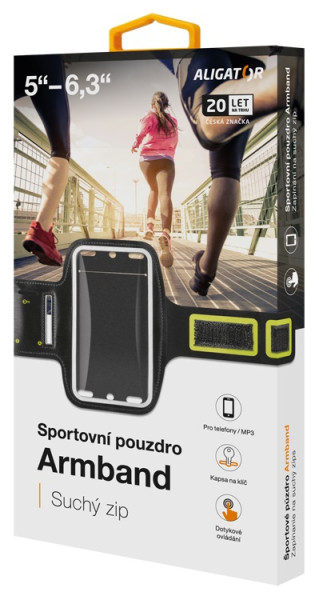 Sportovní pouzdro na mobil ALIGATOR Armband černo-žluté 5" - 6,3"