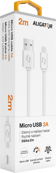 Datový kabel Aligator 2A micro USB 2m, bílý
