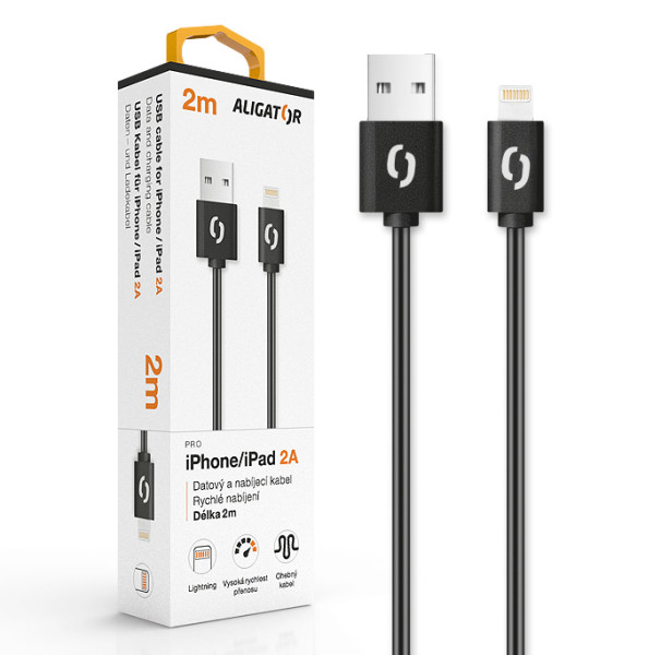 Datový kabel Aligator 2A iPhone lightning 2m, černý